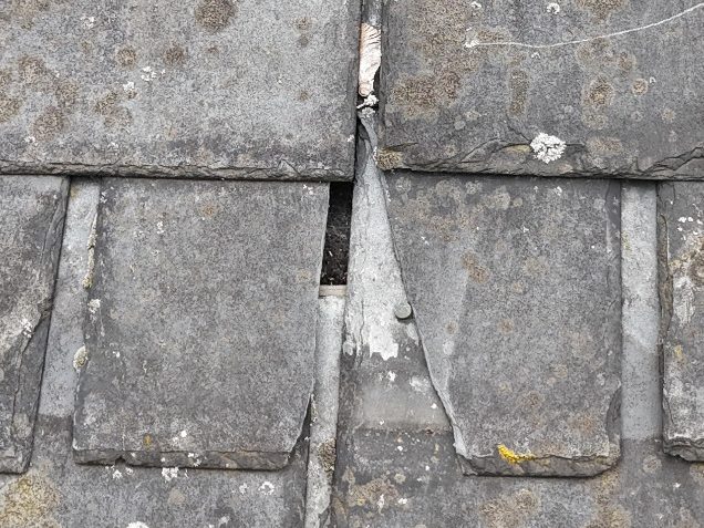 Broken roof slates.